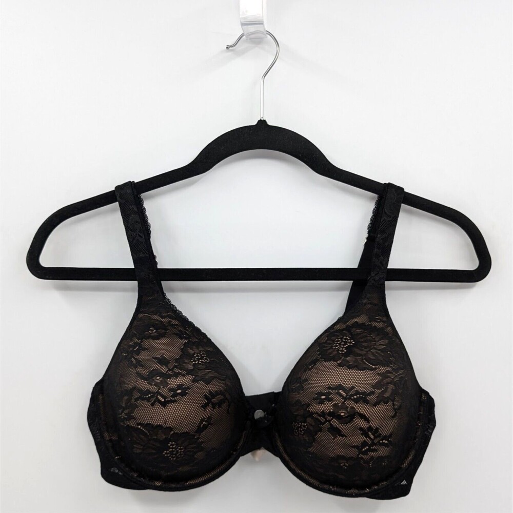 Victoria's Secret Bra Women's 34D Black Lace Lined Full Coverage